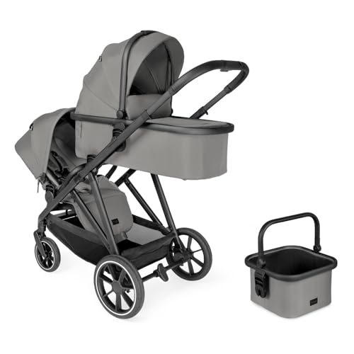 hauck Grow N Care Set | Geschwisterkinderwagen für Baby und Kleinkind inkl. Extra Einkaufskorb | Liegewanne mit Antireflux Position, Moskitonetz, Netzeinsatz | Sitz mit Mesh Rückenlehne - Dark Grey