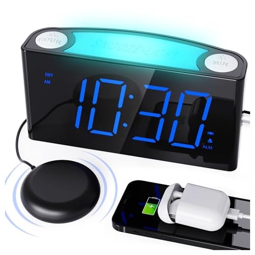 Loud vibrating Alarm Clock with Bed Shaker for Bedrooms, Heavy Sleepers Deaf Hard of Hearing Seniors - Night Light, Large Digital LED Display & Dimmer, 2 USB Chargers,12/24H DST,Plug-in&Battery Backup