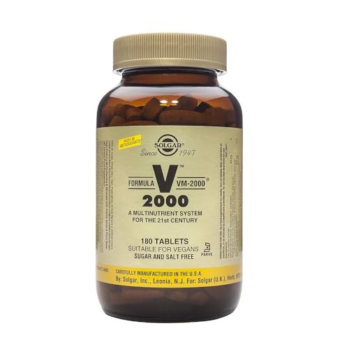 Solgar VM-2000 Fórmula Multinutriente de Alta Potencia | 180 Comprimidos | Con Vitaminas B, C, Hierro Bisglicinato y Aminoácidos | Reduce el Cansancio y Apoya el Metabolismo Energético | Vegano