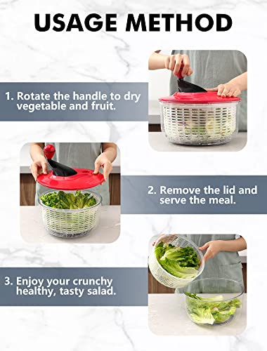 Salad Spinner Large 5L Capacity, Easy to Clean Lettuce Spinner with Bowl, Vegetable Washer Dryer Dishwasher Safe Ideal for Vegetables and Fruits without BPA, Large 4.5 Quart - Thumbnail 7