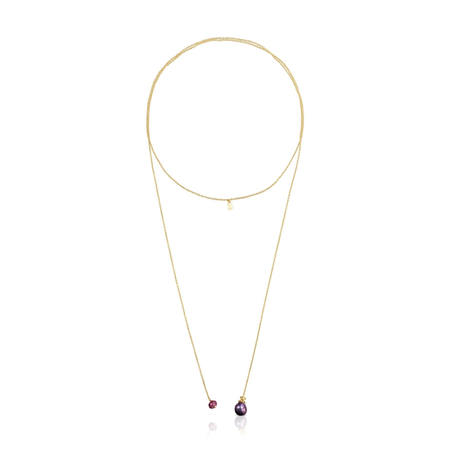 TOUS Collar Abierto con baño de Oro 18 KT sobre Plata, Perla y rubí Teddy Bear Gems