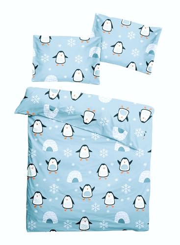 JACK Fein Biber Bettwäsche Baby 2 TLG. 100x135cm Pinguin Iglu...