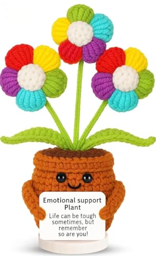 Image of VRB DecTM 1 Pcs Crochet Flowers Artificial Sunflower for Office Desk Car Dashboard Decor,Home Decoration, Office, Bedroom (Emotional Support Multi Daisy Artificial Plants with Crochet Pot - 1 Pcs)