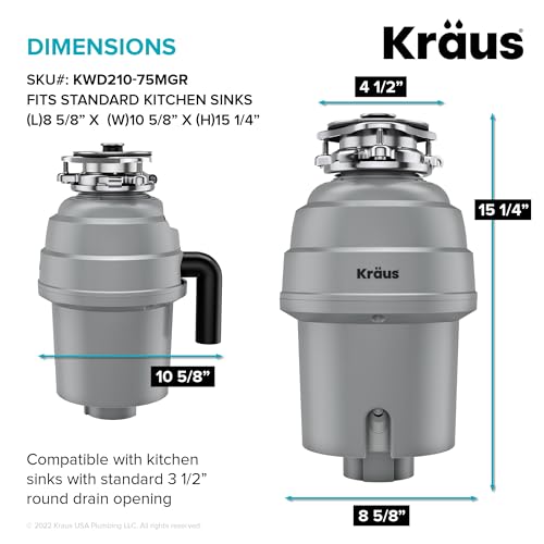 KRAUS WasteGuard High-Speed 3/4 HP Continuous Feed Ultra-Quiet Motor Garbage Disposal with Power Cord and Flange Included and Universal Mount, KWD210-75MGR - image 6