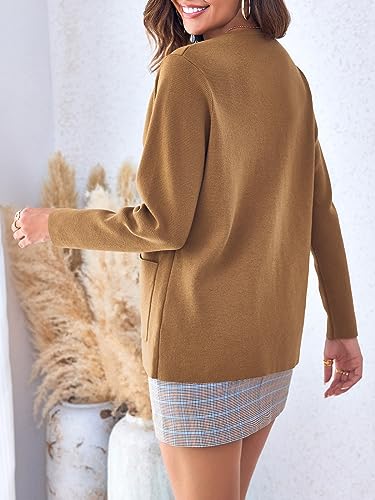 Langwyqu Womens Crew Neck Button Down Cardigan Sweaters Blazer Casual Long Sleeve Knit Solid Sweater with Pockets4