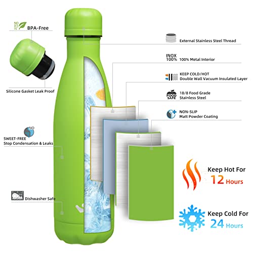 Image of Konokyo Insulated Water Bottles,17 oz Double Wall Stainless Steel Vacumm Metal Flask for Sports Travel,Green