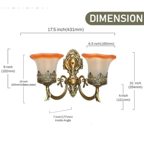 Image of Antique Bronze Double Wall Light for Home Decorative Metal & Glass 2 Light Wall Sconce (7632) (Bulb not Included) Pack of 2