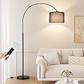 Ambimall Dimmable Arc Floor Lamp with Remote, Color Temperatures and Brightness Adjustable, Arched Floor Lamp with Rotating Head, Over Couch Arched Reading Light for Living Room (Black and Black)