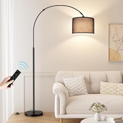 Ambimall Dimmable Arc Floor Lamp with Remote, Color Temperatures and Brightness Adjustable, Arched Floor Lamp with Rotating Head, Over Couch Arched Reading Light for Living Room (Black and Black)