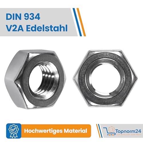 Topnorm24 - Sechskantmuttern Edelstahl M6 - (100 Stück) V2A DIN 934, hochwertige rostfreie Muttern für Schrauben & Unterlegscheiben & Gewindestangen