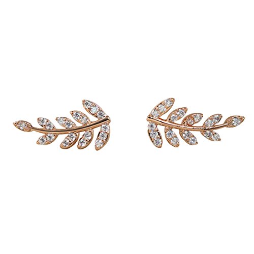 Ficccy 18k Rose Gold Plated Lady Leaves Earring Elegant Pretty Leaves Studs Party Earrings