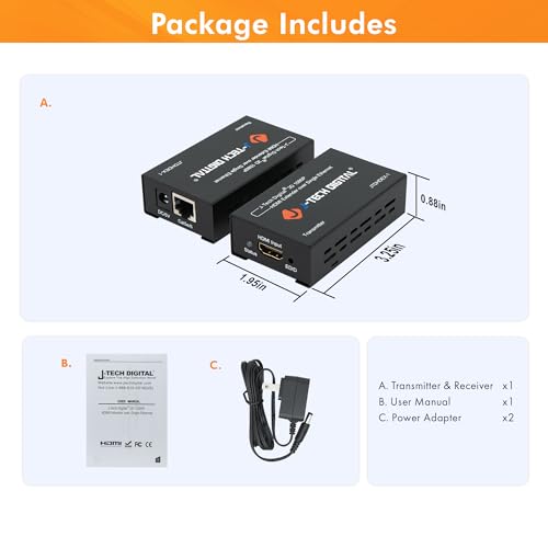 image for J-Tech Digital HDMI Extender over cat5e/6 1080P@200ft HDMI Balun Over 