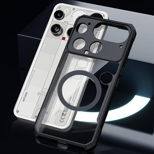 Image of for Nothing Phone 3 Magnetic Case [Compatible with Magsafe] Soft TPU Bumper + Acrylic Back Military Grade Airbags Shookproof Drop Protection [1 Tempered Film],Magnetic Black