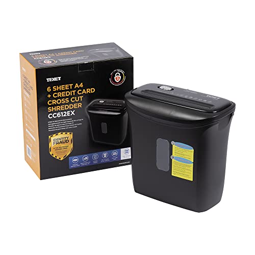 Image of Texet CC612EX Shreds Paper & Credit and Debit Cards | Crosscut Shredder | cuts 6 Sheets at a time | 12L Waste bin | for Home and Office Usage | Shreds Credit and Debit Cards