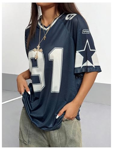 SHENHE Women's Graphic Football Jersey Top V Neck Short Sleeve Loose T Shirt Streetwear4