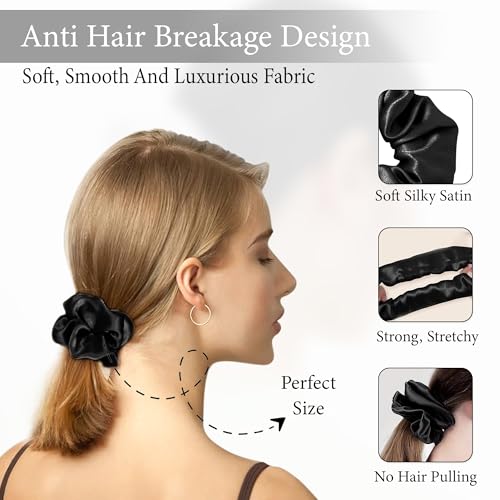 Image of GLUN Anti-Dandruff Round White Scalp Massager with Elastic Closing Zed Black Hair Bonnet Cap with 3 Satin Scrunchies Combo, Treatment Accessories for Hairs