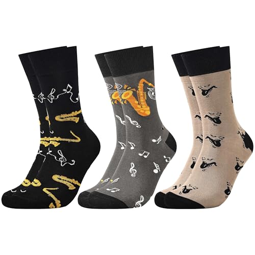 Belloxis Saxophone Gifts Gifts for Men Music Funny Socks for Lovers Pianist Musician Teacher Musical Marching Band for Teen Boy Beginners Travel Music Themed Lovers Crew Cotton Saxofon Accessories