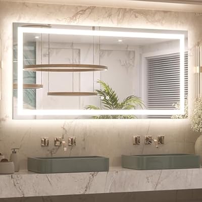 Keonjinn 48 x 24 Inch LED Bathroom Mirror with Lights, Bighter Frontlit & Backlit Vanity Mirror with Stepless Dimmable 3-Color, Anti-Fog Mirror for Wall, HD Tempered Glass, Memory Founction, CR90+