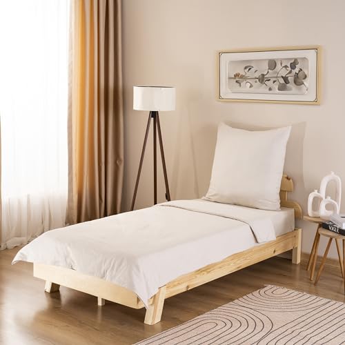 GD Home %100 Baumwolle Bettwäsche Set / 1 Hochwertige Atmungsaktive Renforce Bettbezug 140 x 200 cm + 1 Kopfkissenbezug 80 x 80 cm / 2teilig Deckenbezug/Creme