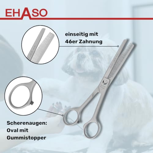 EHASO einseitige Hunde-Modellierschere aus Solingen, 16,5cm, 46er Zahnung, Rostfrei