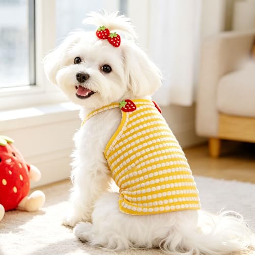 2 Pack Dog Shirts for Small Dogs Cute Girl Dog Clothes Strawberry Stripe & Polka Dot Puppy Tshirt Summer Sleeveless Pet Tank Top Breathable Doggy Outfits Cat Chihuahua Yorkie Shih Tzu Clothes - Image 3