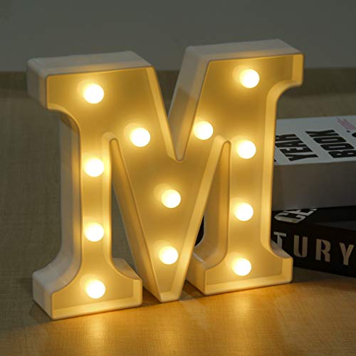 Image of Newly Upgrade Led Letters Numbers Lights Battery Powered,26 Alphabet & Arabic Numerals 0-9 Warm White Decorative Marquee Lamps with Remote Control for Switch Timer Dimmable for DIY Decor (Letter-M)