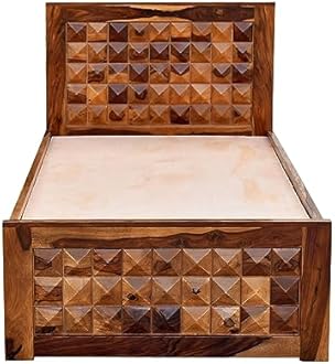 SONA ART & CRAFTS Diamond Solid Sheesham Wood Single Bed with Two Drawer Storage for Bedroom Furniture Solid Wooden Bed Single Size Palang Cot Wooden Hostel Drawer Diwan Bed for Home (Honey Teak)