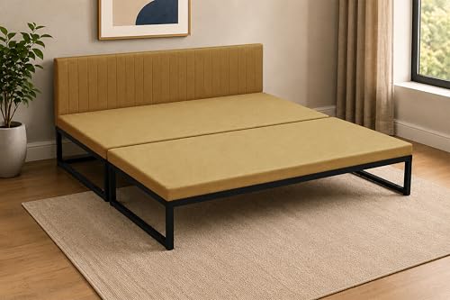 Image of Metal Sofa Cum Bed for Living Room | Modern Industrial Design Metal Frame 3 Seater Sofa Bed for Home, Office & Lounge-Golden