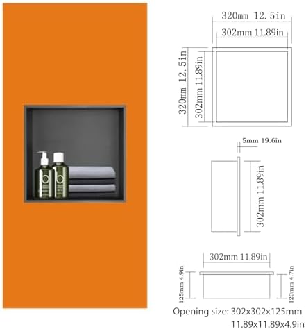 シャワーニッチ、シングルティアバスルーム収納棚、タイルなしシャワーニッチ、12.5インチ x 12.5インチ x 4.9インチの組み