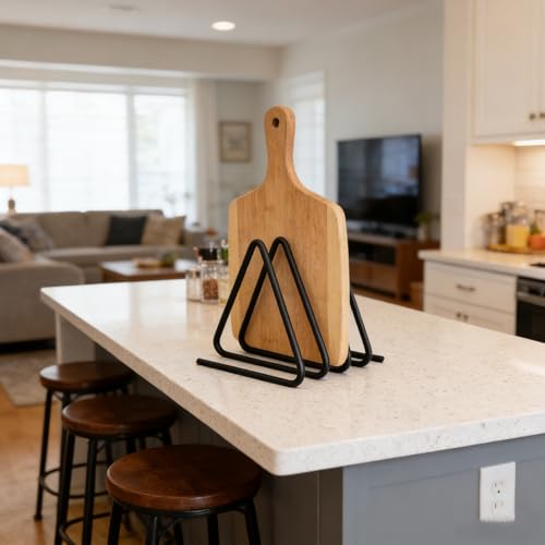 Soporte triangular para tablas de cortar que ahorra espacio con su almacenamiento vertical 6