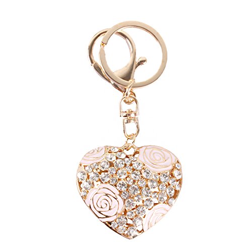 Bonlting Sweet Love Heart Rose Flower Crystal Charm Pendant Purse Bag Key Ring Chain #TOP2