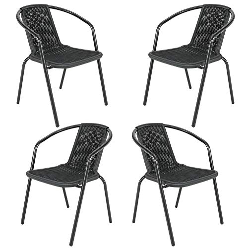 DKIEI 4 Pcs Outdoor Garden Wicker Rattan Bistro Chair Metal Frame Woven Seat, Black, 72 * 56 *...