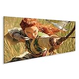 islandburner Prime Bild auf Leinwand Bogenschützin mit Vogel in der Wildnis für Wohnzimmer Naturfreunde Naturkostladen Bilder Wandbilder Poster