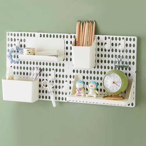Halyuhn PegBoard Wall Organizer, Plastic Wall Pegboard Kit, 2 White Pegboard and 10 Pegboard Accessories, Wall Mount Pegboard with Hooks, Wall Display Peg board for Home and Office, 19.5” x 9.5”