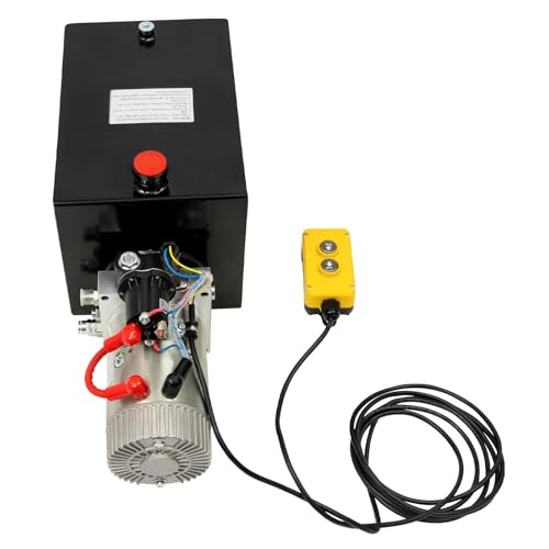 15QT Hydraulic Pump Single Acting Hydraulic Power Unit DC12V Single Acting Hydraulic Pump with Long Handle Cord, Electric Dump Trailer Pump Hydraulic Power Units for Lifting Platforms, Tractors