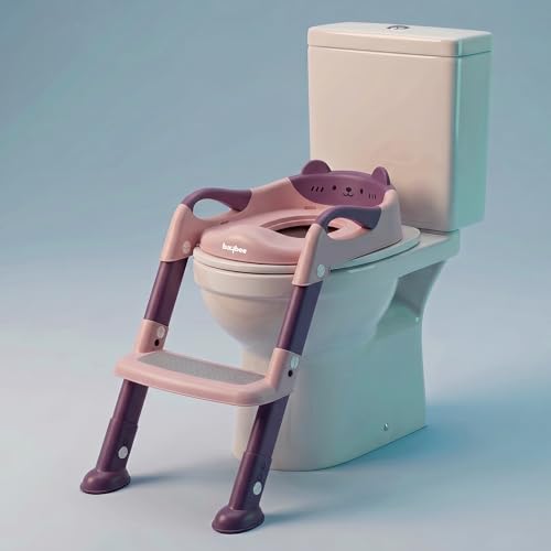 Image of Baybee Aura Pro Baby Ladder Potty Training Seat for Kids | Foldable Baby Western Toilet Seat with Adjustable Height, Grip Handle & Backrest | Potty Training Seat Chair for Kids 1 to 8 Years (Pink)