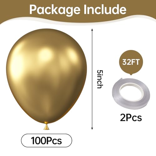 Image of KALOR Metallic Gold Balloons, 100 pcs 5 inch Thick Latex Chrome balloons for Balloon Garland Arch, Birthday Decoration, Wedding Party, Baby Shower Decorations