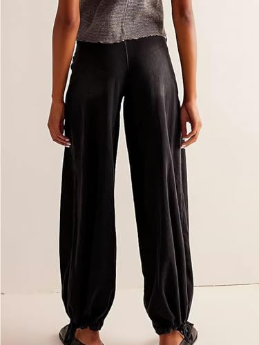 ebossy Women's Baggy Barrel Jeans High Waist Lotus Adjustable Drawstring Bow Tie Wide Leg Denim Pants2