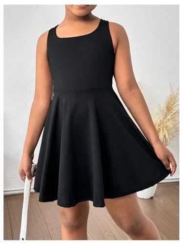 WDIRARA Girl's Athletic Tennis Dress Sleeveless Criss Cross Back Workout Dresses with Shorts Pockets3