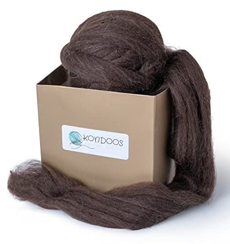 Kondoos Natuurlijke wol roving, 8 oz. Beste wol voor naaldvilten, handwerk en spinnen. Natuurlijke kleuren, niet-geverfd. (donkere chocolade, 8 oz)