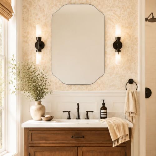 Image of TEHOME 20x30'' Scalloped Oil Rubbed Bronze Bathroom Vanity Mirror, Rectangle Metal Framed Bathroom Mirror