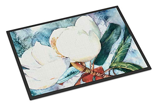 Caroline's Treasures 8001MAT Flower - Magnolia Doormat 18x27 Front Door Mat Indoor Outdoor Rugs for Entryway, Non Slip Washable Low Pile, 18H X 27W