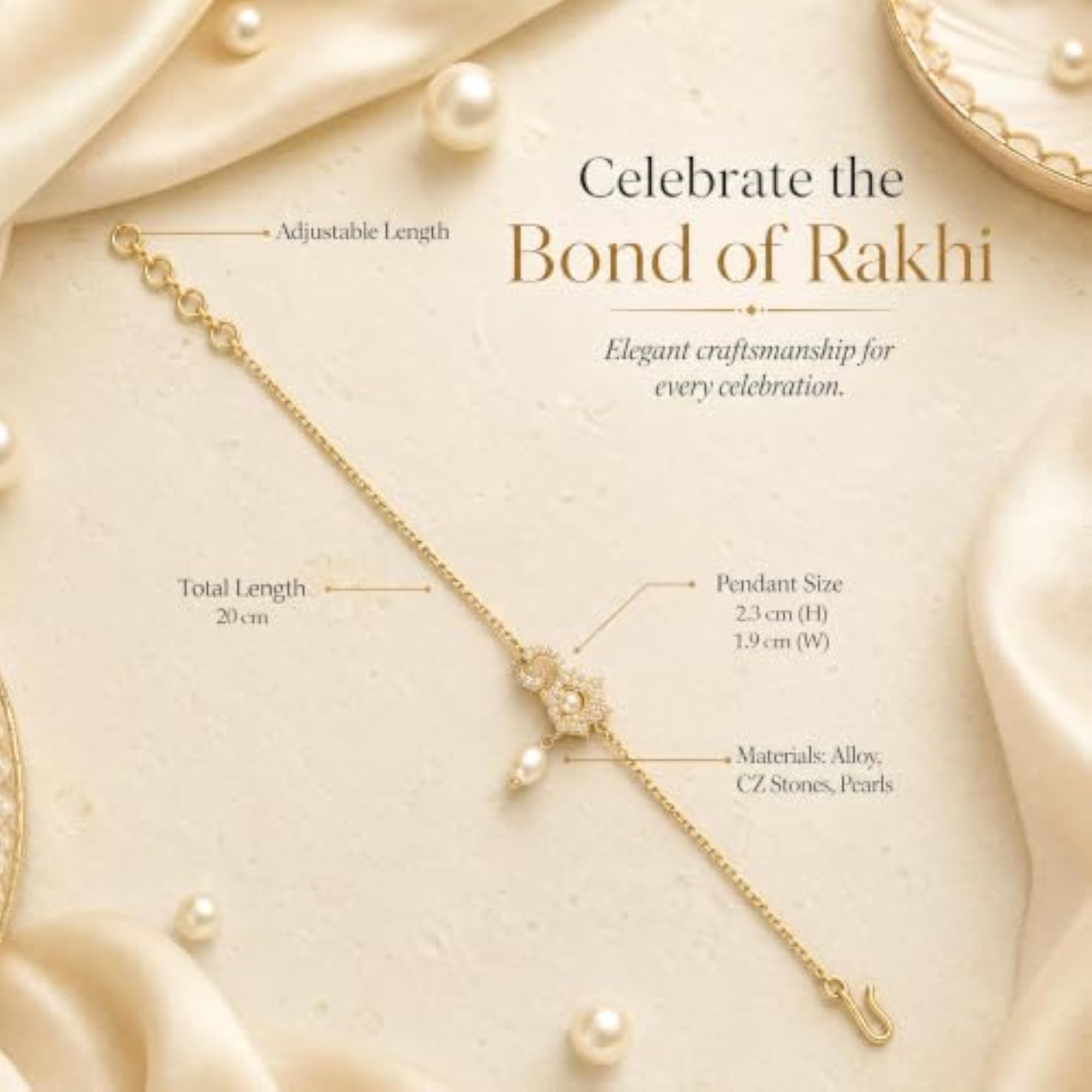 Men's Gold Plated Om Mandala Rakhi Bracelet with White Pearl & CZ
