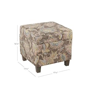 Homepop classic square storage ottoman with lift off lid ottoman with storage for living room bedroom gray floral  urban country home decor