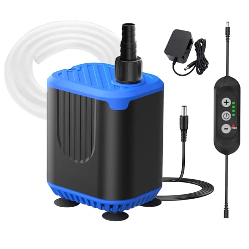 水中ポンプ 小型 4段階流量調整 THYESCOM 循環ポンプ 底部入水式 コントローラー付き給水・排水ポンプ 給餌モード搭載ウォーターポンプ 最大吐出量800L/H 最大揚程4.5M 静音 2種類ノズル付き 水槽・池・噴水・水耕栽培・淡水/海水対応 1.5mホース付き (20W)