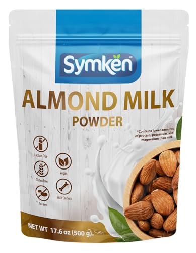 SYMKEN Almond Milk Powder 17.6 Oz (500g) | Pure Almond | No added sugar | Vegan | Gluten free | Lactose free | Non-GMO | Non-Dairy | Vegan protein (15%) | Plant-based Almond Milk