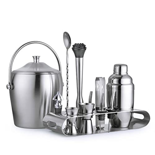 Kit Coctelera con 12 Piezas y Soporte de Acero Inoxidable