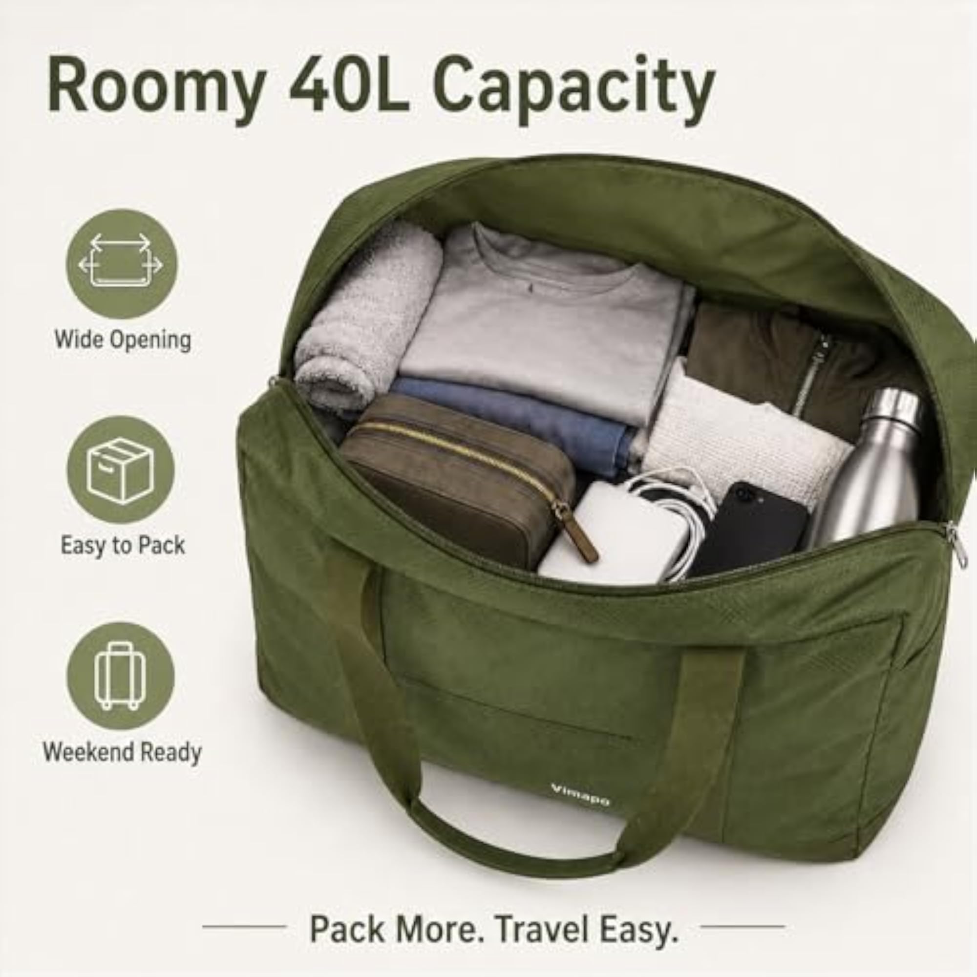 Packable Travel Duffle Bag, Lightweight Carry on Luggage