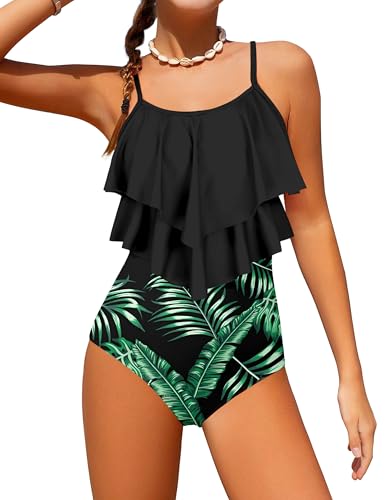 Image of Girls Swimsuit Color Block One Piece Swimsuit 2-Tiered Ruffle Bathing Suit Adjustable Strap Girls' Swimwear 7-16Y