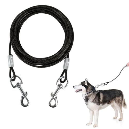 GGUFAY Laisse robuste pour chien résistante à la mastication, Conception à double crochet,3m laisse en métal fabriquée en corde métallique enduite, pour l'entraînement des grands et petits chiens